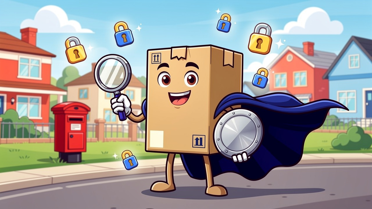 Cartoon parcel superhero representing discreet cannabis delivery