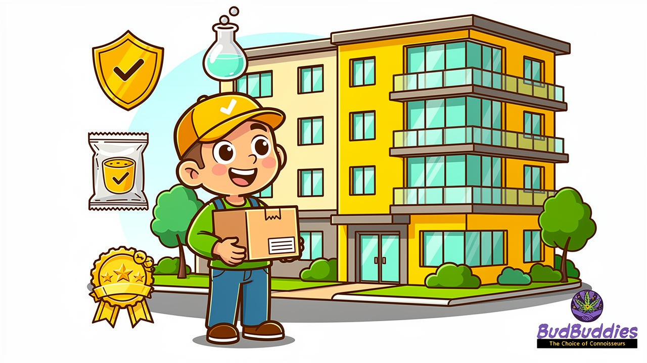 Cartoon discreet cannabis delivery to student halls