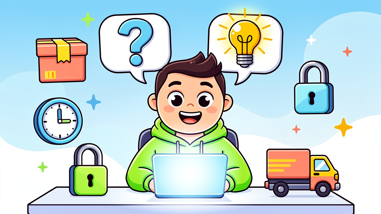 Cartoon FAQ guide for BudBuddies cannabis delivery questions