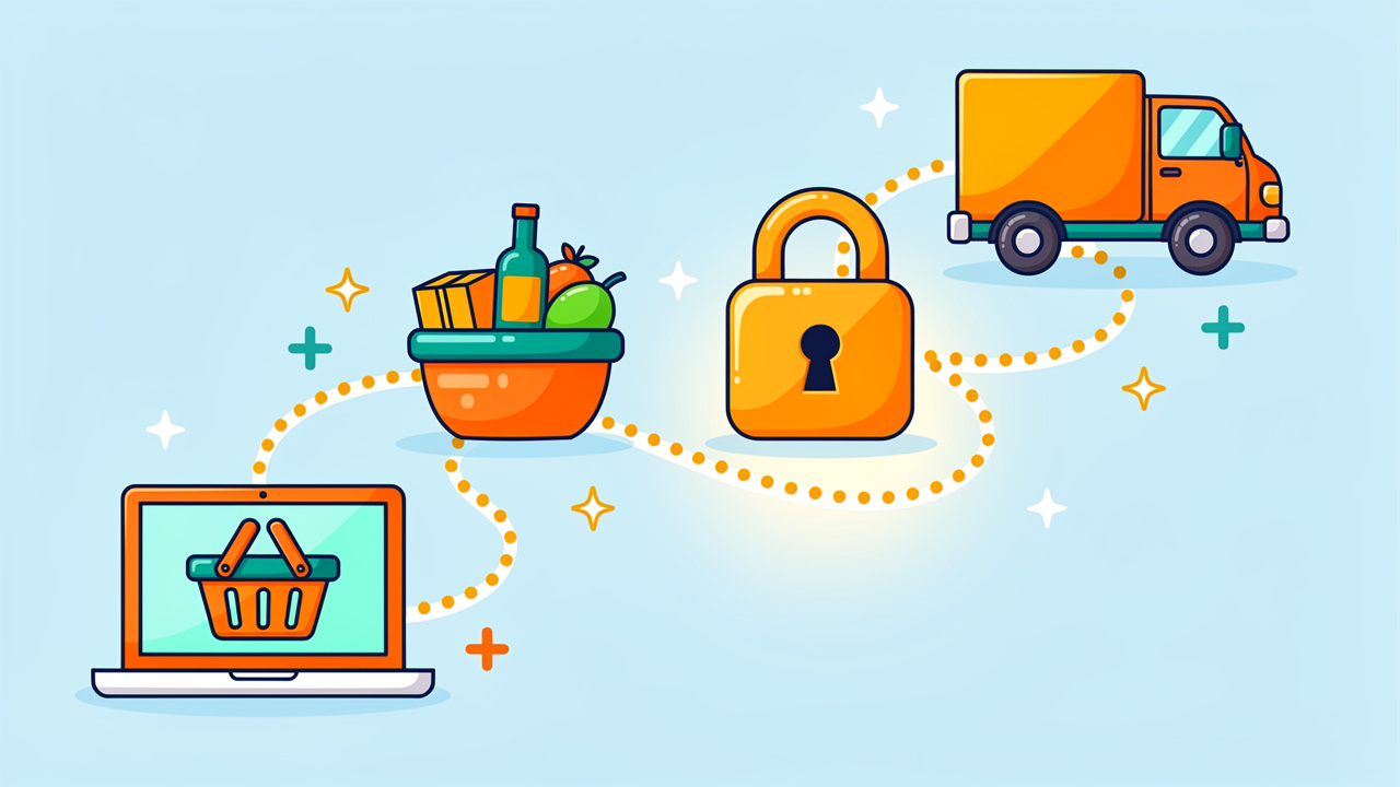 Cartoon step-by-step cannabis delivery ordering journey illustration