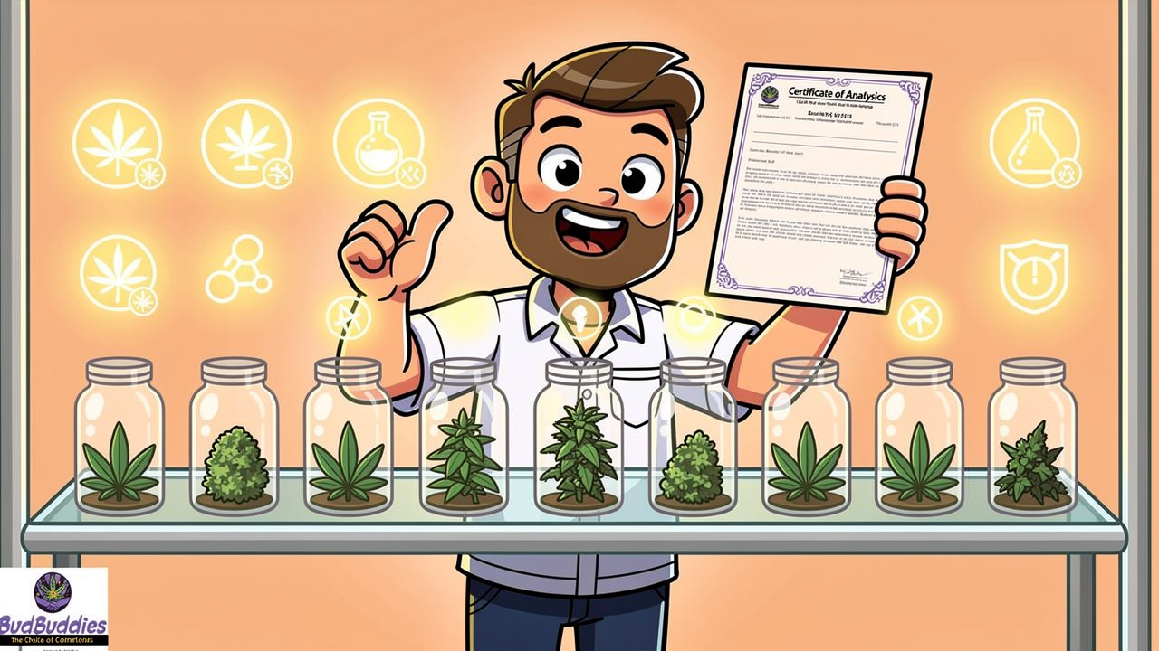 Character confidently selecting lab-tested product with visible verification badges
