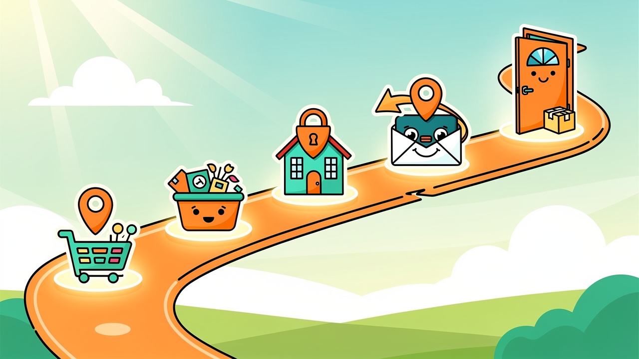 Cartoon step-by-step weed delivery order process map