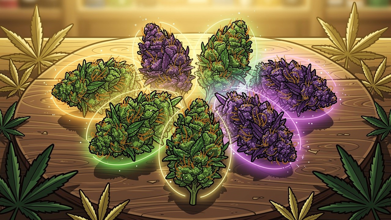 Premium AAAA+ cannabis flower buds cartoon illustration