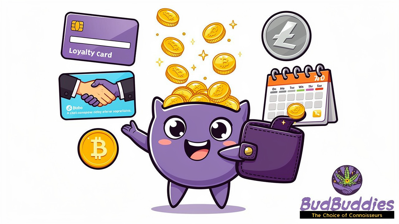 Cartoon character accumulating loyalty points and referral rewards