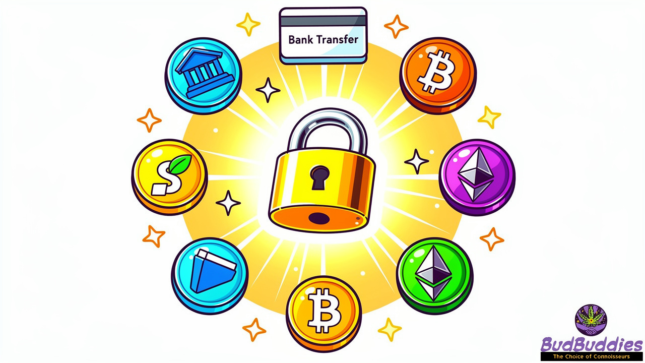 Colourful payment options surrounding protective security padlock symbol
