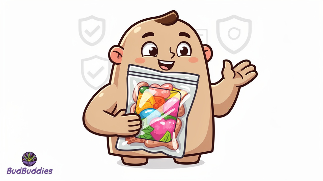 Friendly character presenting a professionally packaged edible product bundle