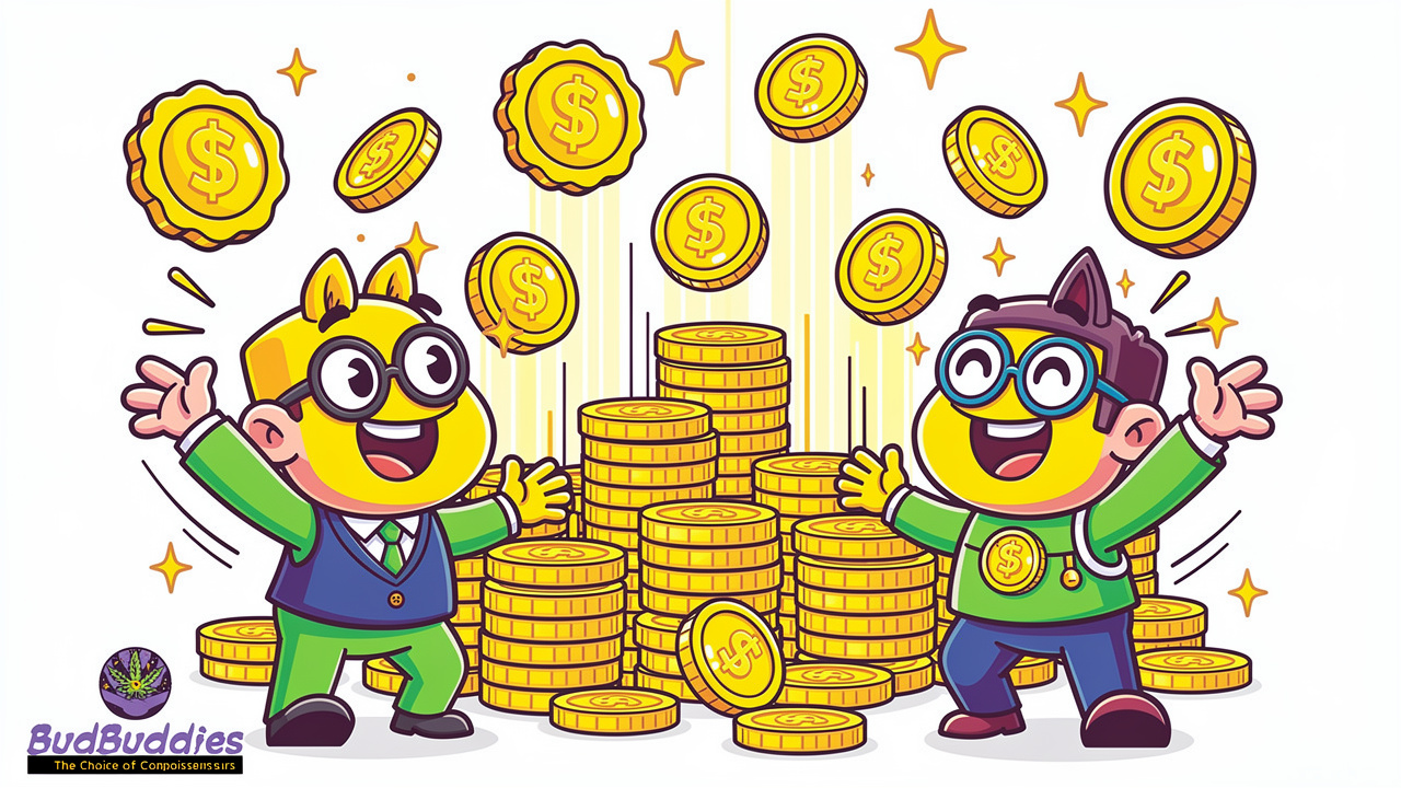 Animated coins and badges representing loyalty rewards and points system