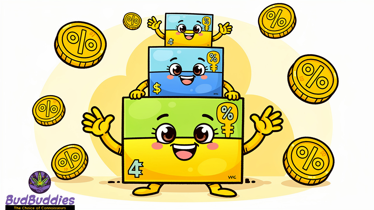 Cartoon illustration of bulk packages showing cost-per-gram savings