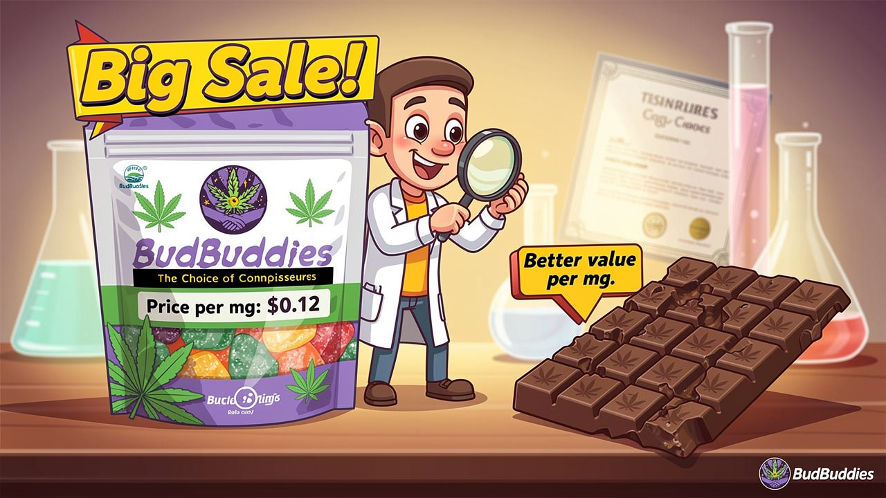Character comparing edible potency and price per dosage