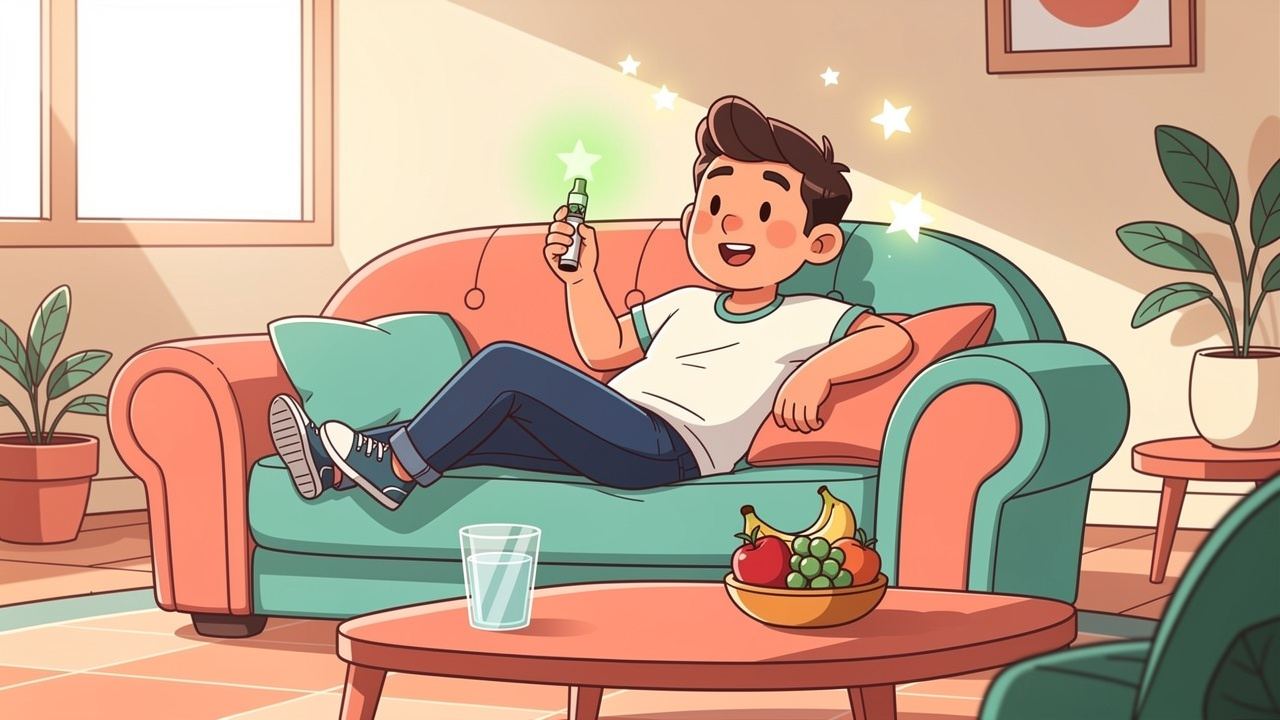 Cartoon character enjoying a calm controlled cannabis session