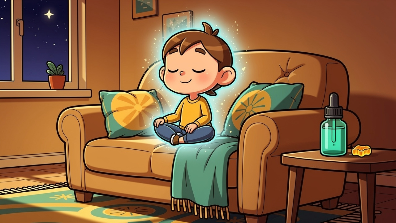 Cartoon character relaxing calmly after taking CBD and THC