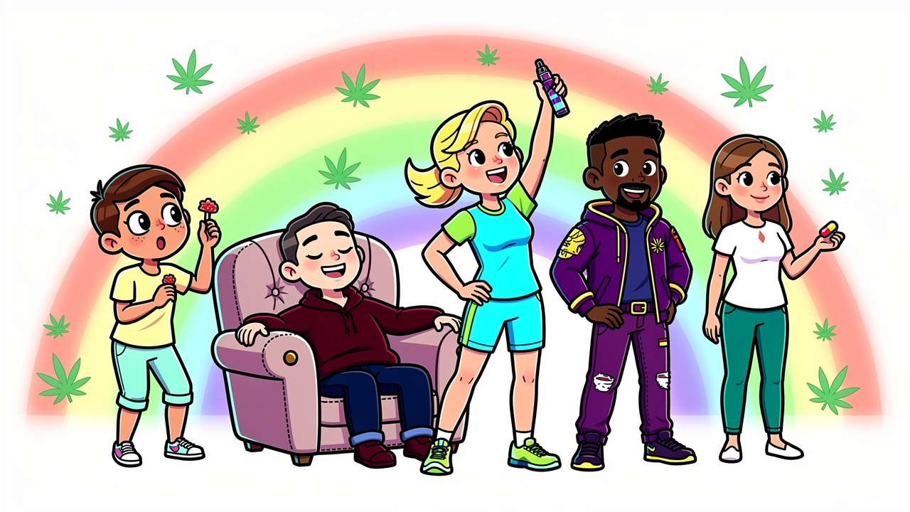 Cartoon characters representing different types of cannabis buyers