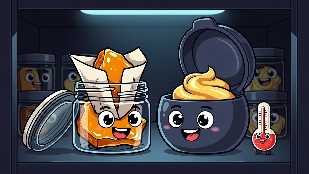 Cartoon scene showing proper storage of shatter and wax