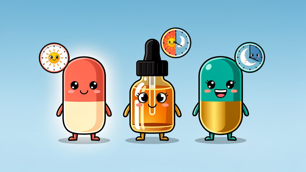 Cartoon cannabis products showing pre-roll oil and capsule methods