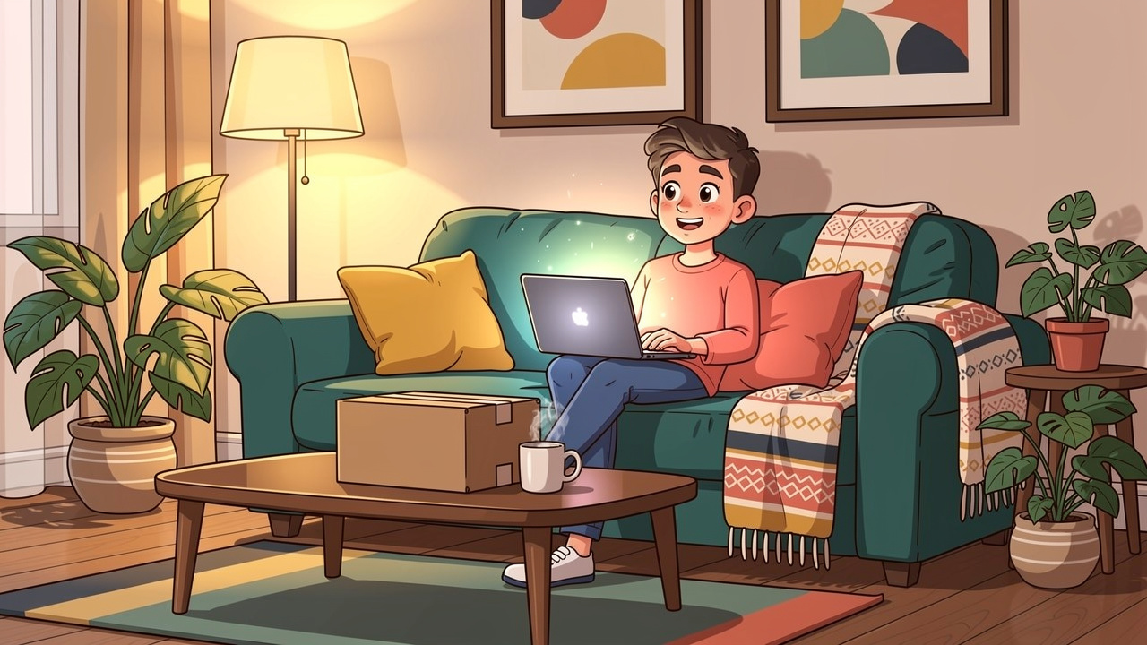 Person browsing cannabis products online from home