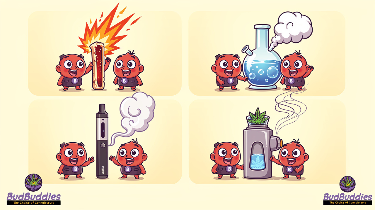 Cartoon comparison of four different cannabis consumption methods