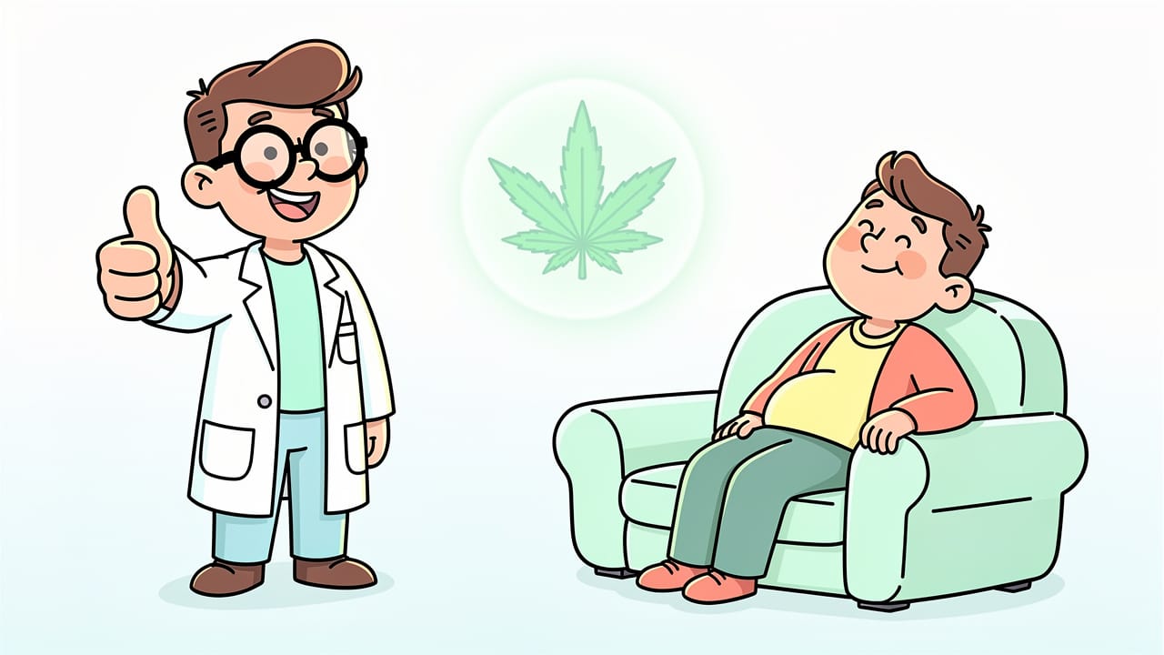 Cartoon doctor and patient discussing cannabis nausea relief options