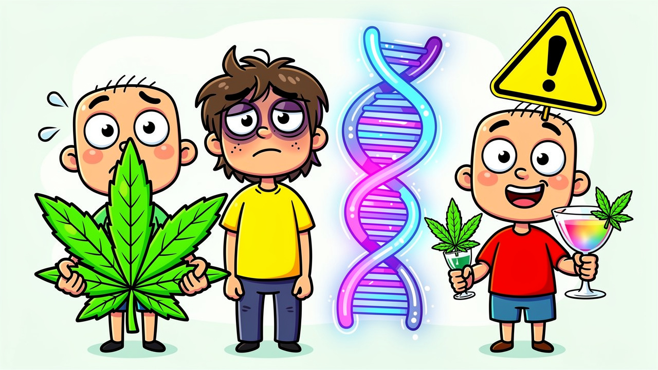 Cartoon showing different risk factors for cannabis paranoia