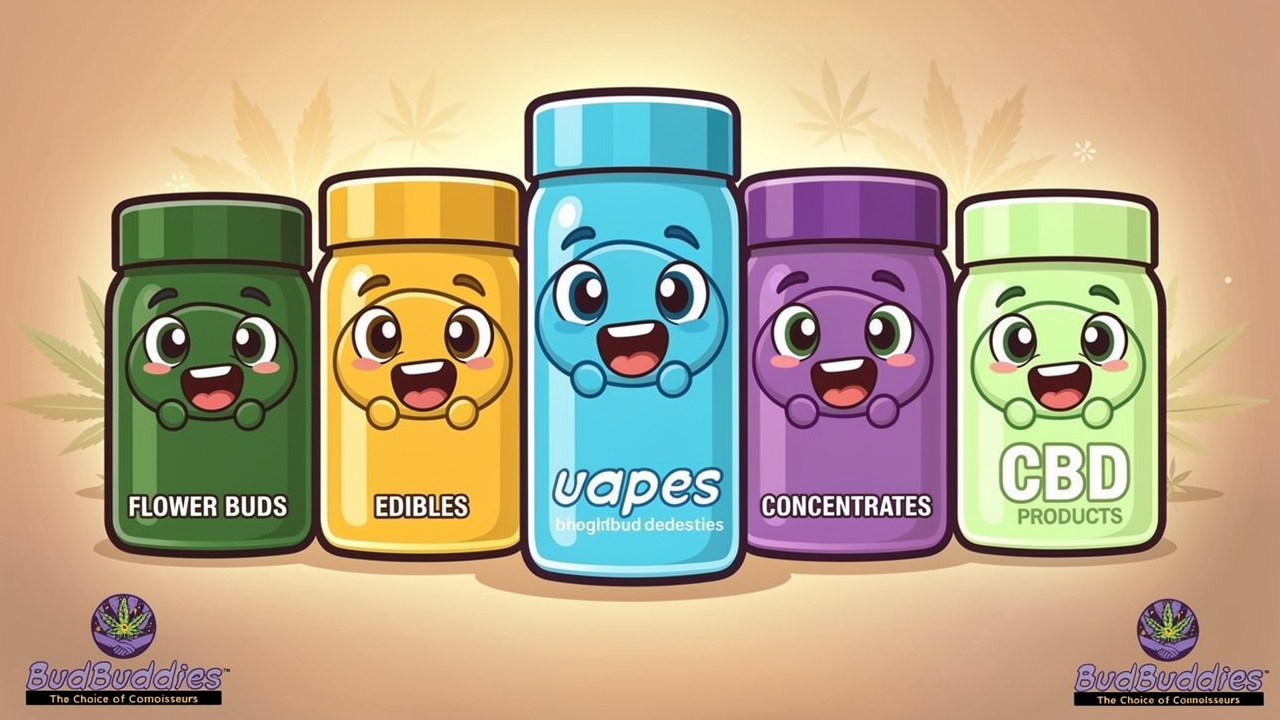Five colourful product categories displayed with friendly cartoon characters