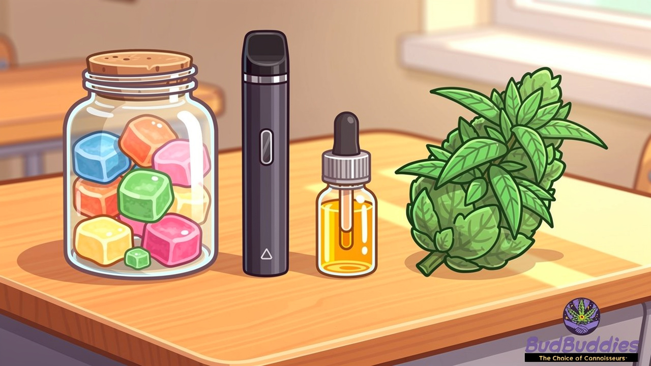 Colourful cartoon cannabis products suitable for students