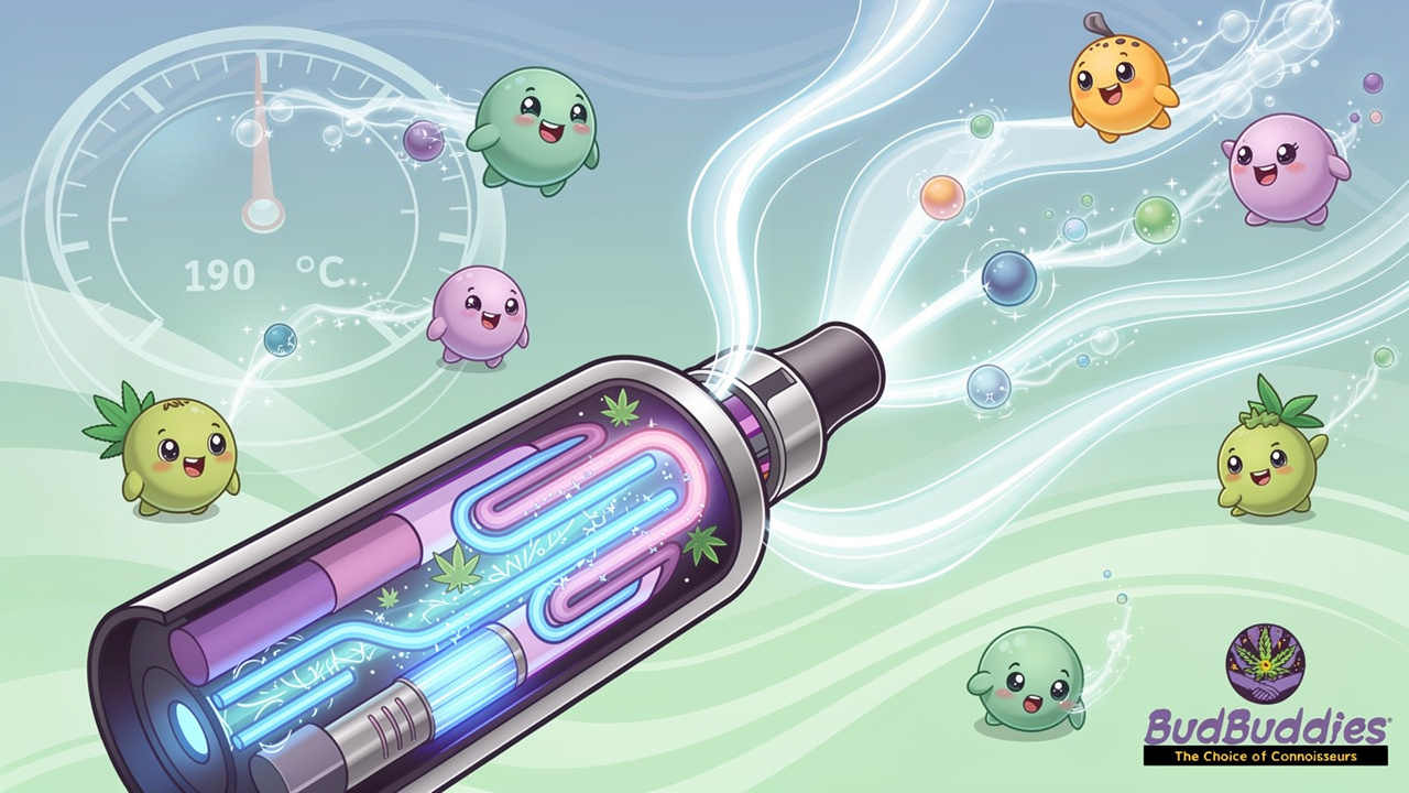 Cartoon illustration of gentle cannabis vaporisation heating process