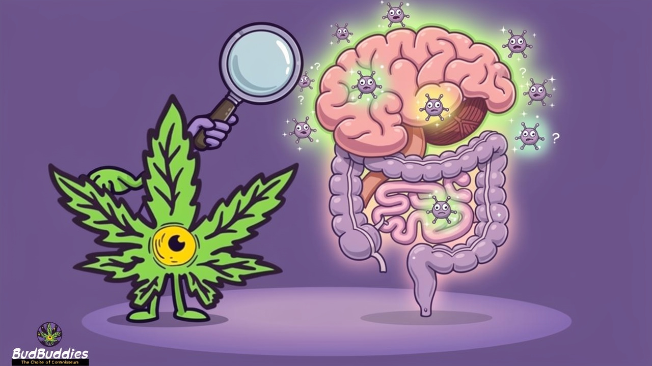 Cartoon depicting cannabis receptors in brain and gut