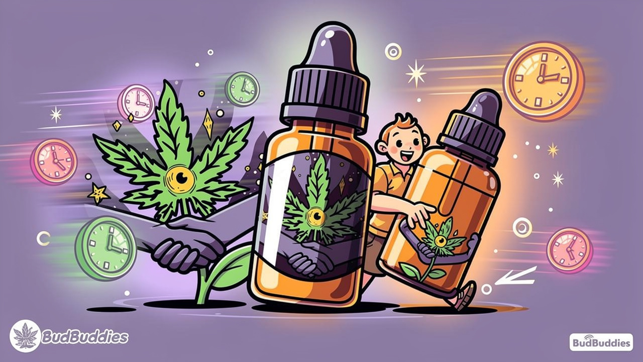 Cartoon showing different CBD product types and their timing