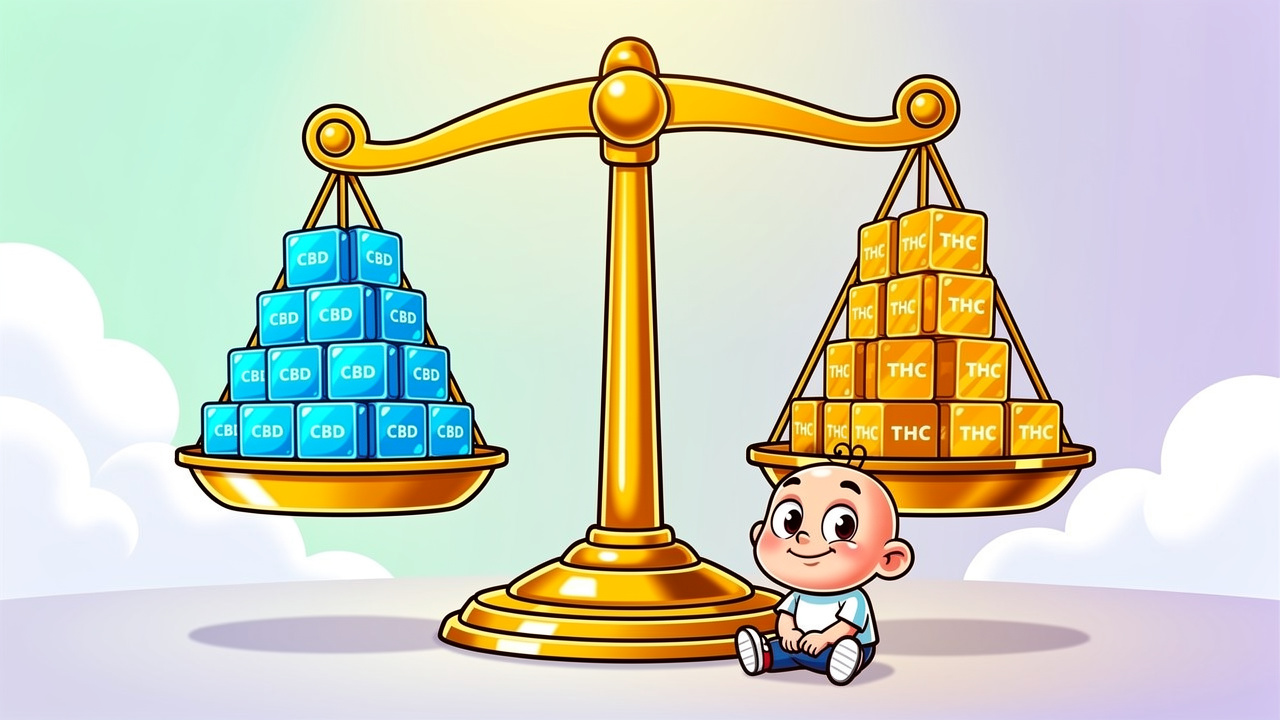 Cartoon scale showing balanced CBD to THC ratio