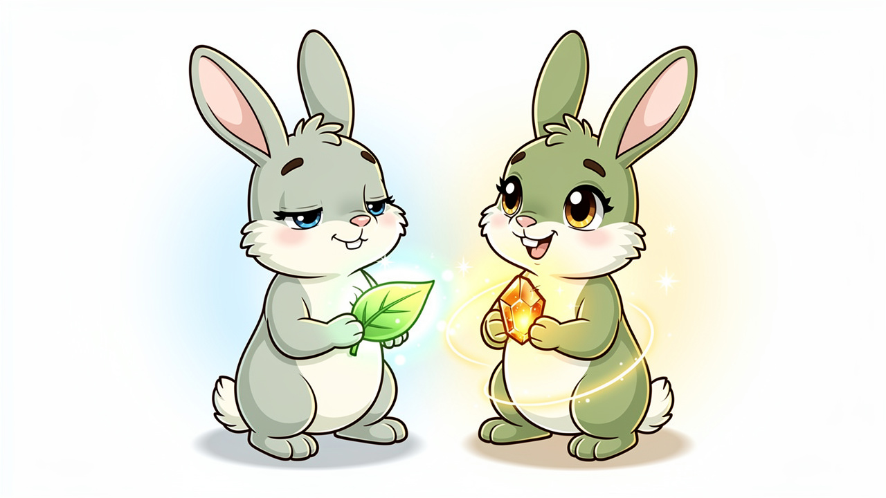 Cartoon rabbits representing CBD calm versus THC euphoric effects