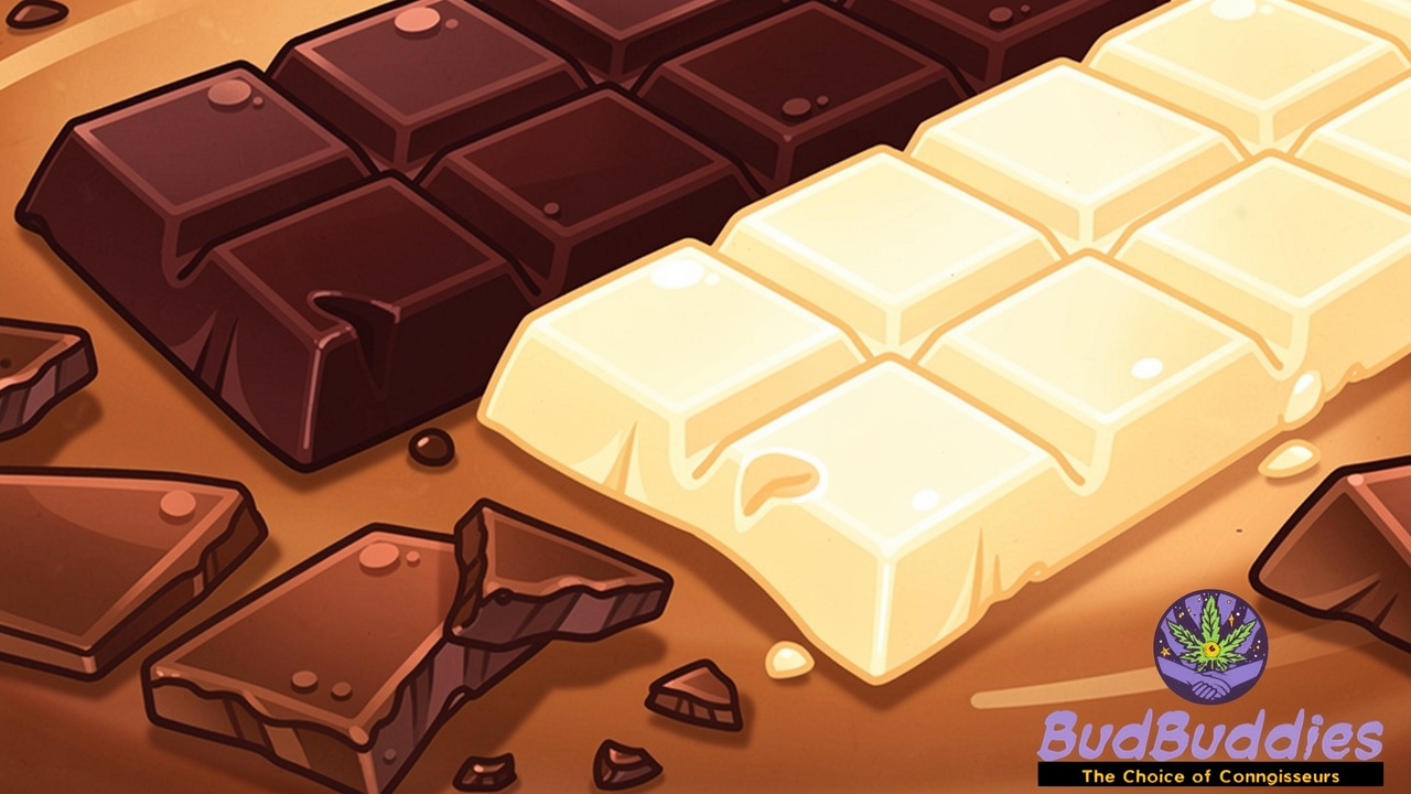 Close-up of premium chocolate squares in milk, dark, and white varieties
