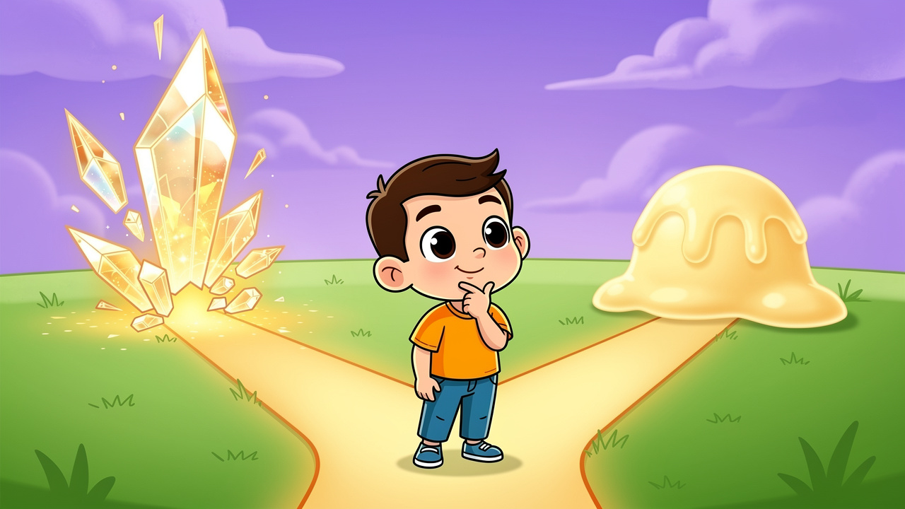 Cartoon character choosing between shatter and wax concentrates