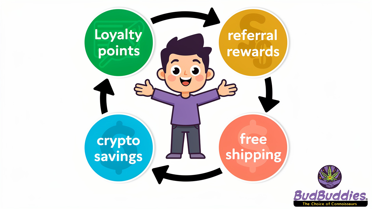Cartoon figure at centre of interconnected reward schemes flowing together