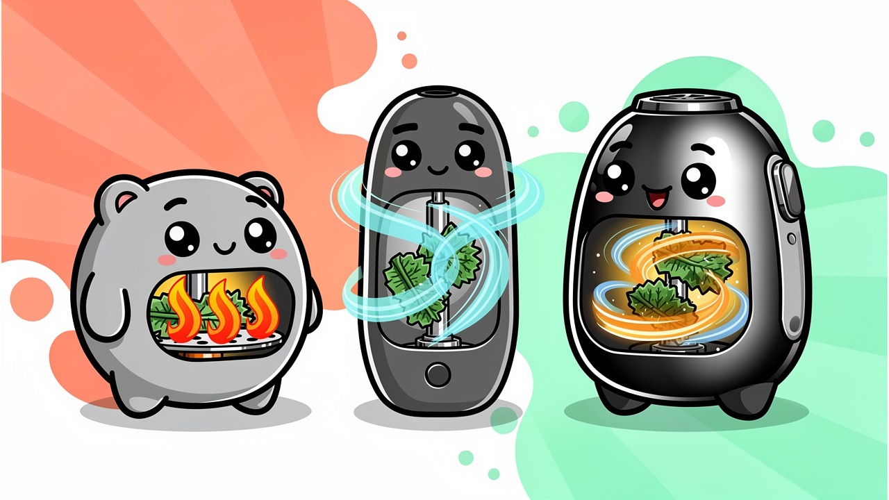 Cartoon comparison of conduction convection and hybrid vaporisers