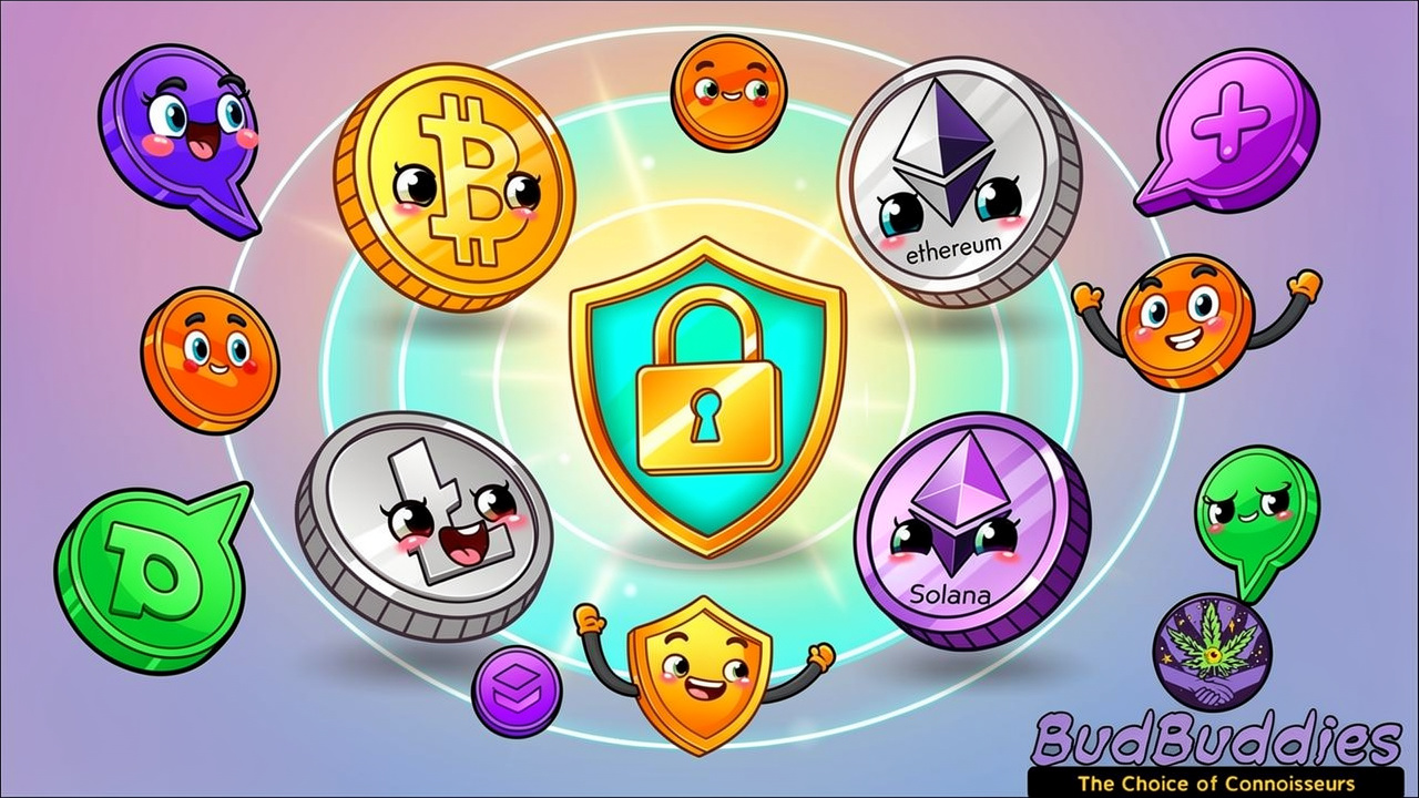 Cartoon payment coins and security symbols for digital transactions