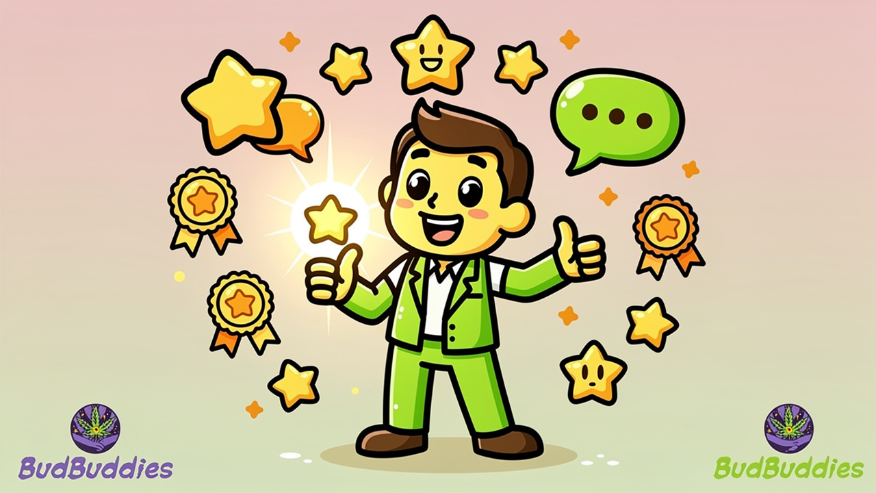 Cheerful cartoon character displaying positive customer satisfaction