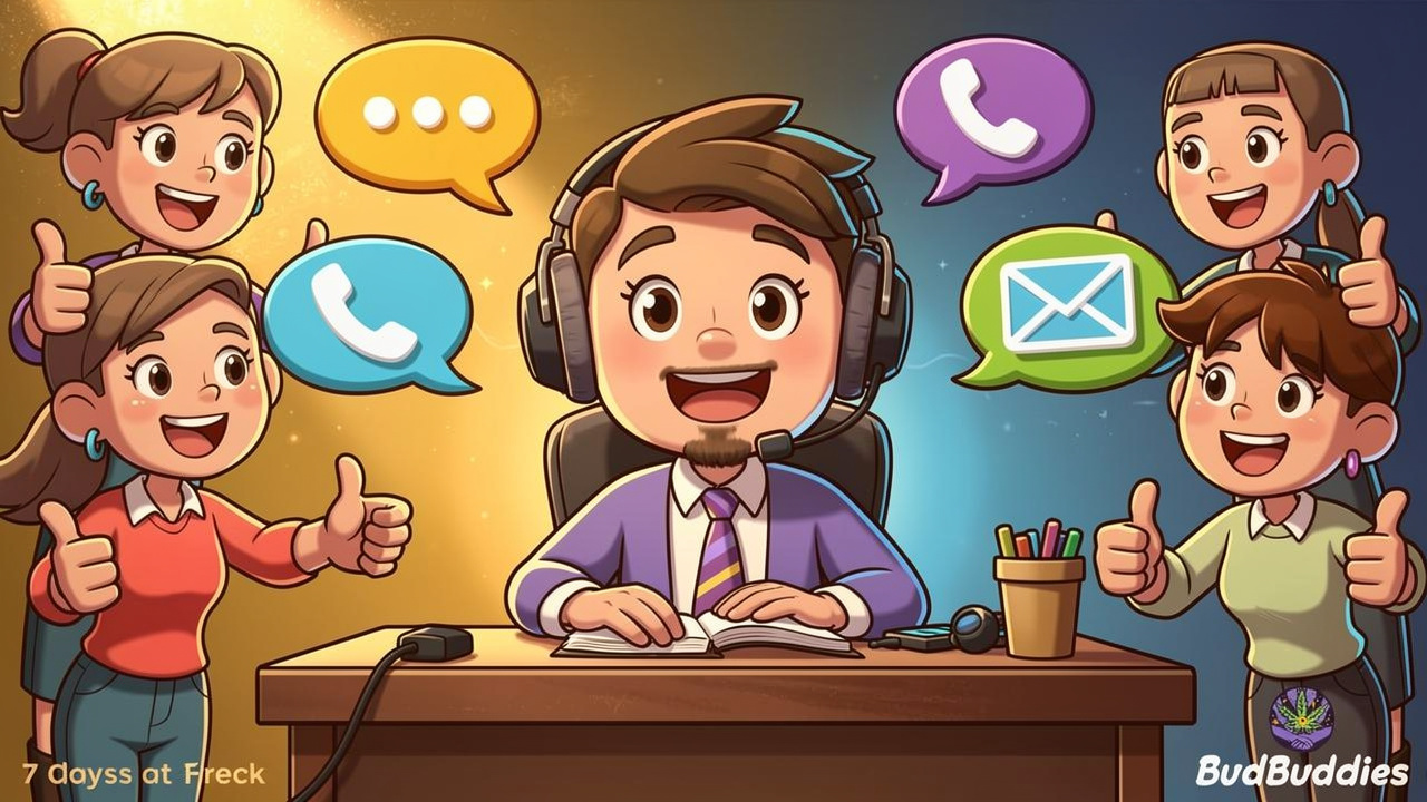 Cartoon illustration of friendly support team providing expert vape guidance