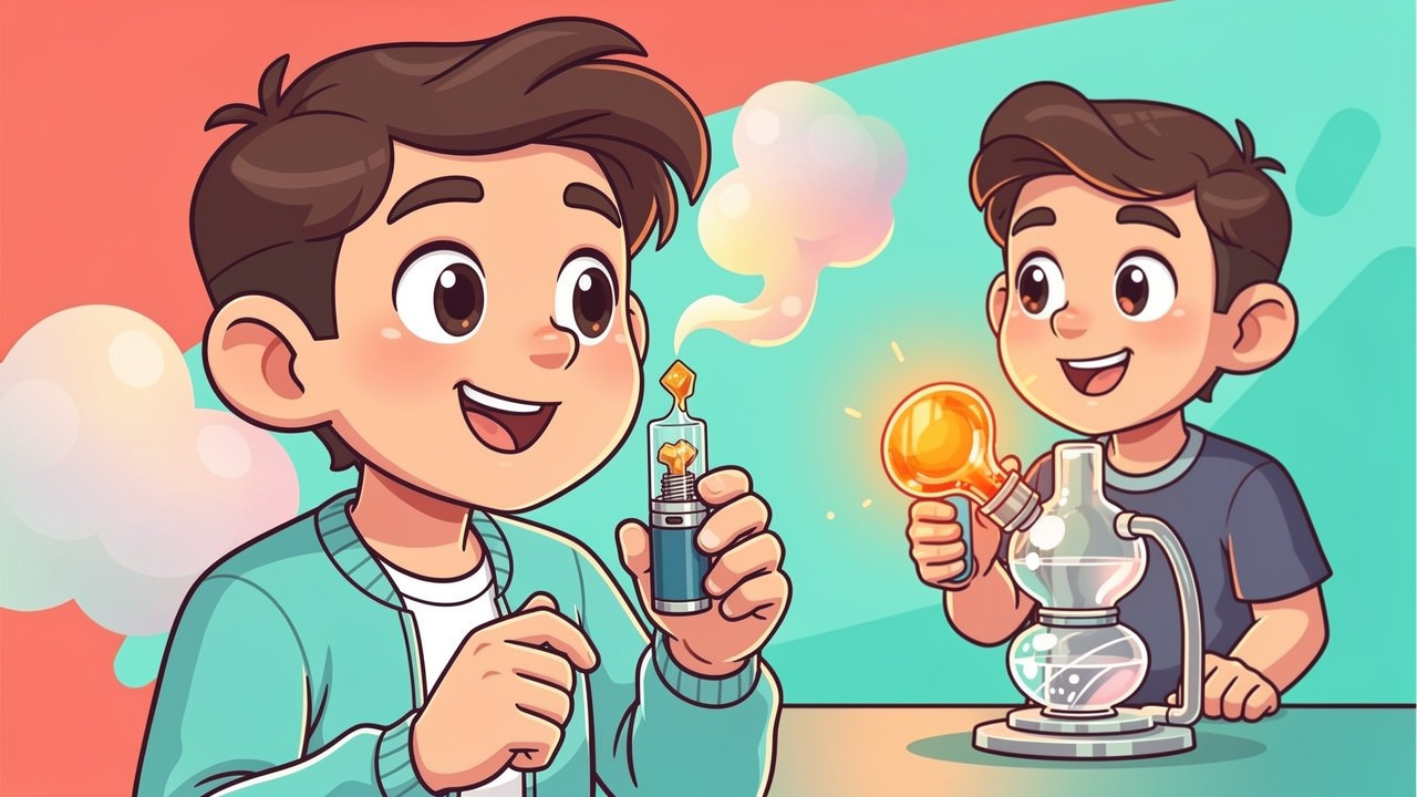 Cartoon characters using dab pen and rig for concentrates