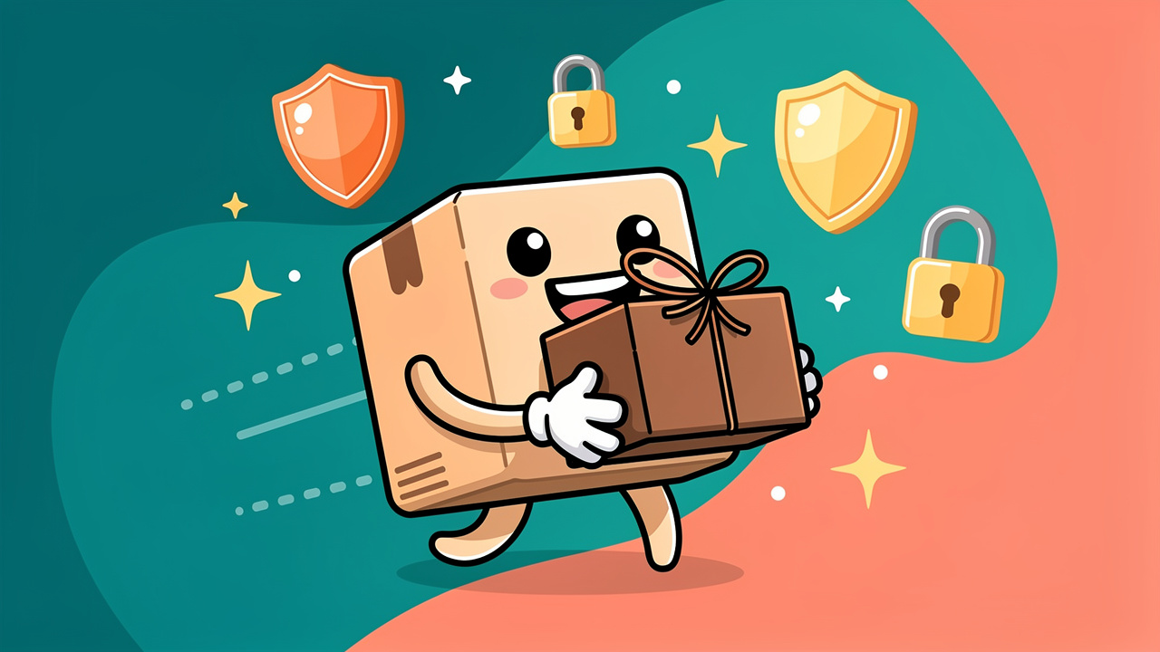 Cartoon discreet delivery box character representing private cannabis shipping