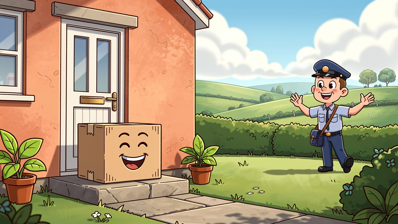 Cartoon discreet parcel delivered to Enniskillen doorstep