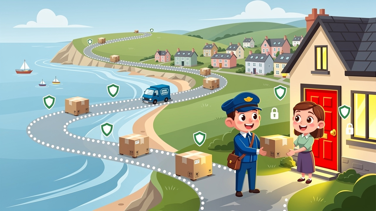 Cartoon discreet parcel delivered to Portstewart front door safely
