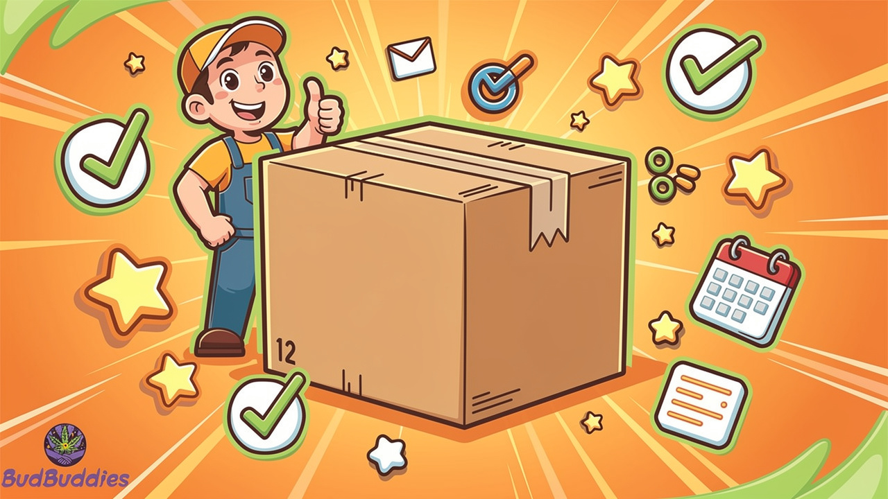 Cartoon delivery scene showing plain packaging and trusted courier service
