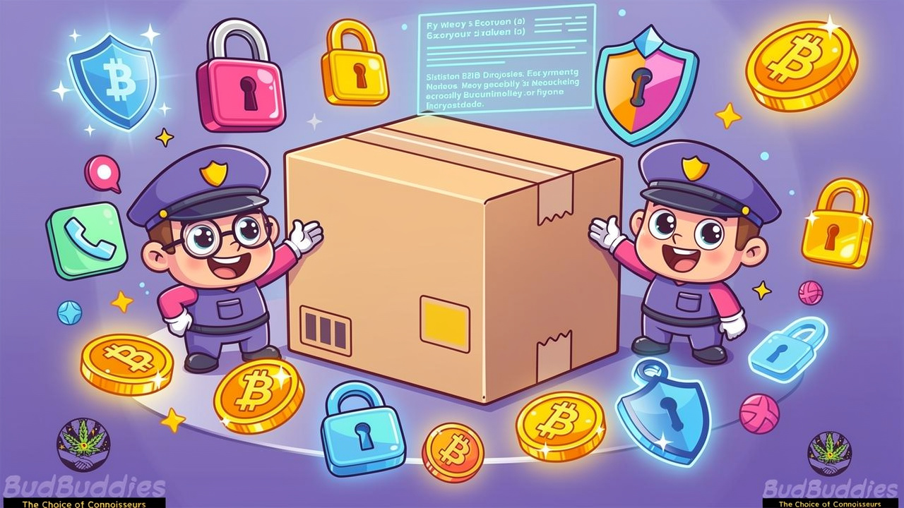 Cartoon illustration of secure delivery packaging with privacy symbols