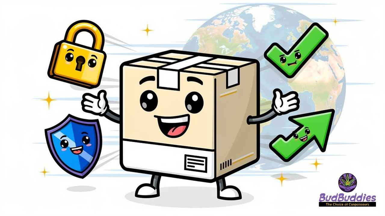 Cartoon package and security characters representing private delivery