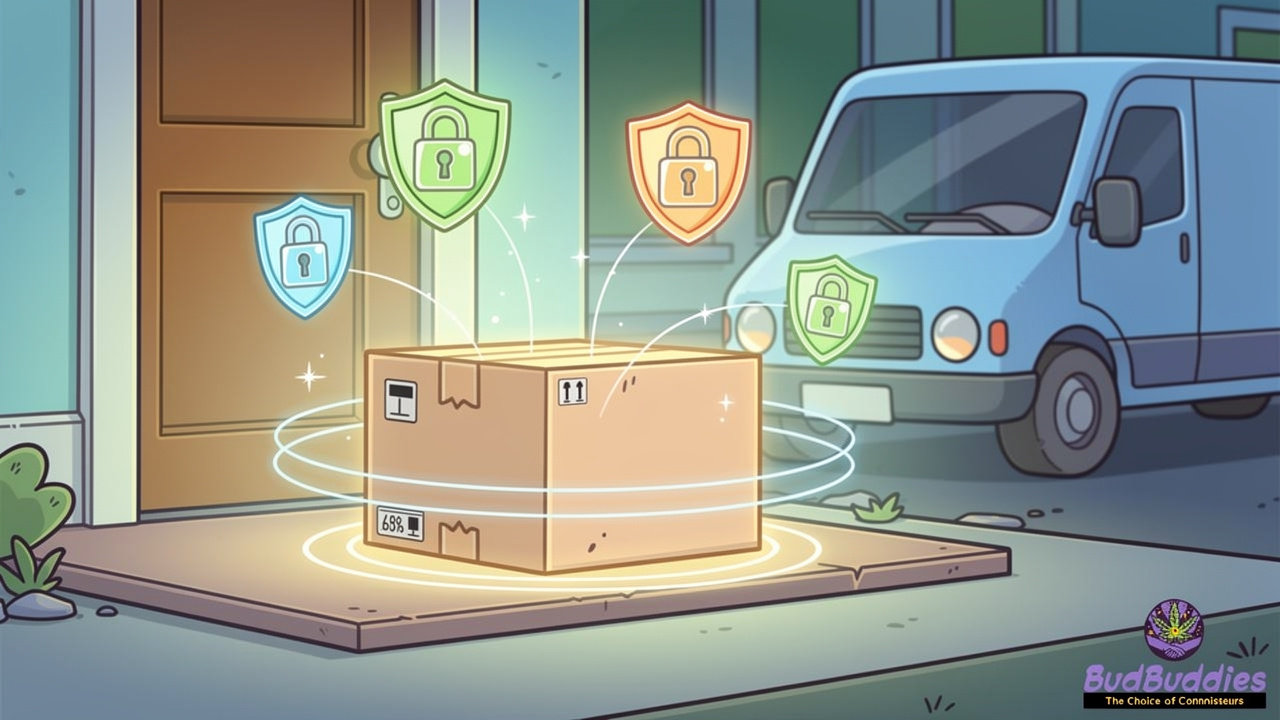 Cartoon package delivery with privacy and security protection elements