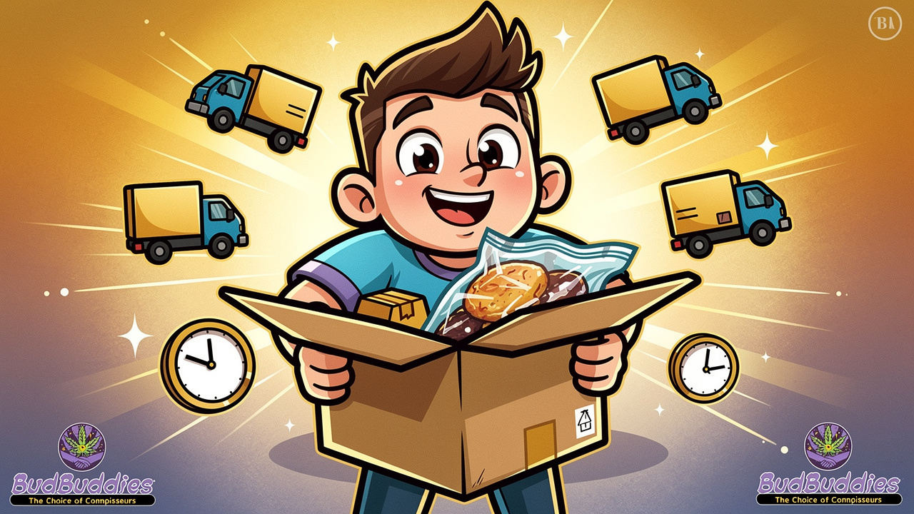 Cartoon character pleased with discreet, professional packaging and swift delivery