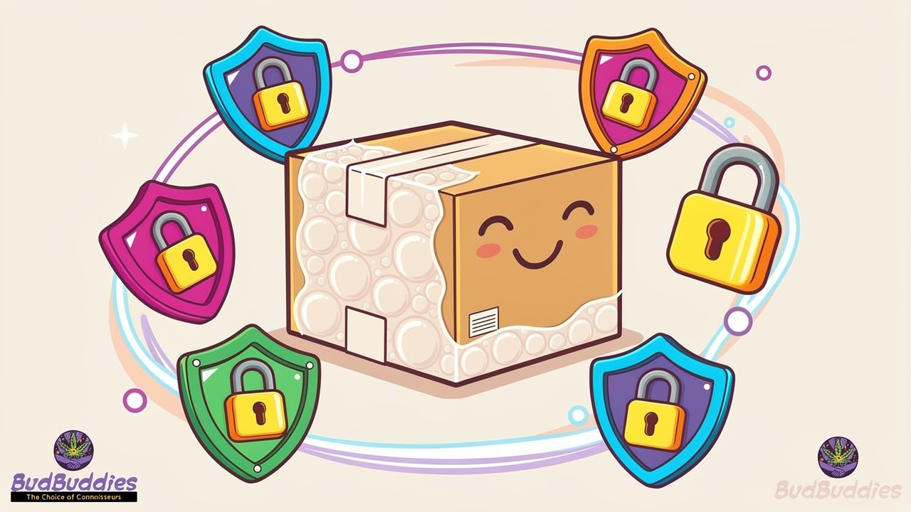 Cartoon plain package with privacy symbols showing secure delivery