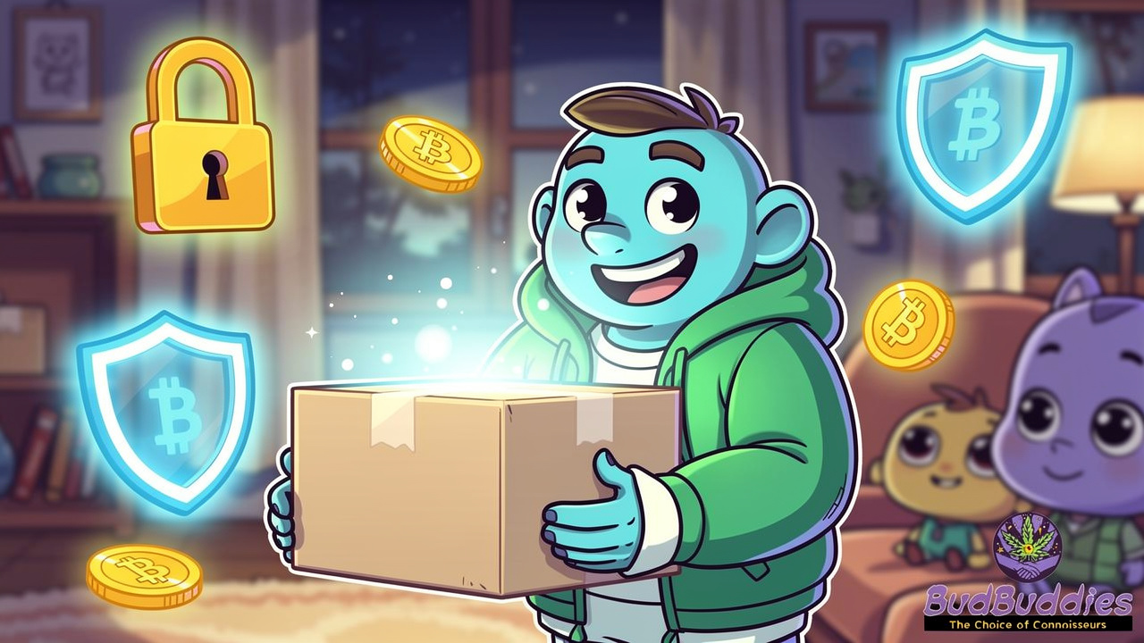 Cartoon showing secure and discreet cannabis delivery process