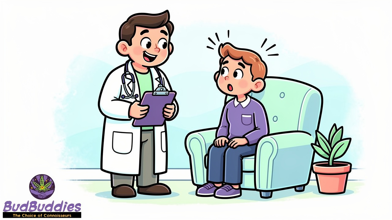 Cartoon doctor consulting patient about CHS symptoms