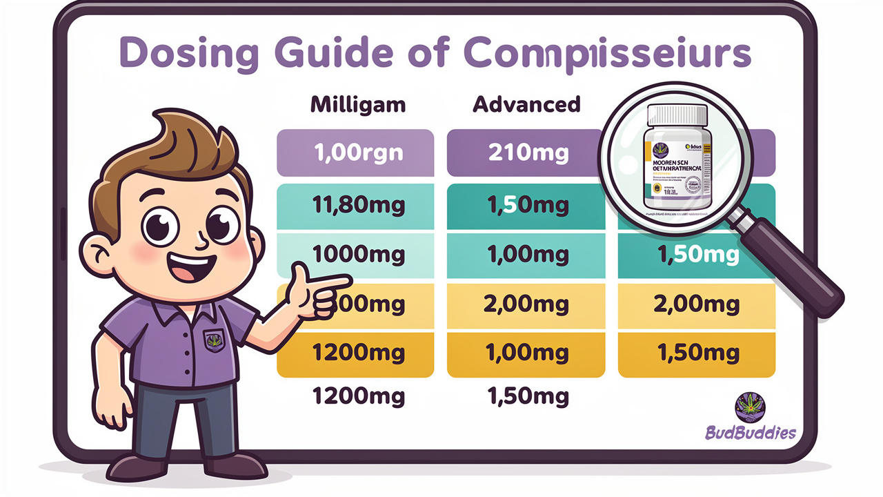 Cartoon guide showing edible dosage recommendations for users