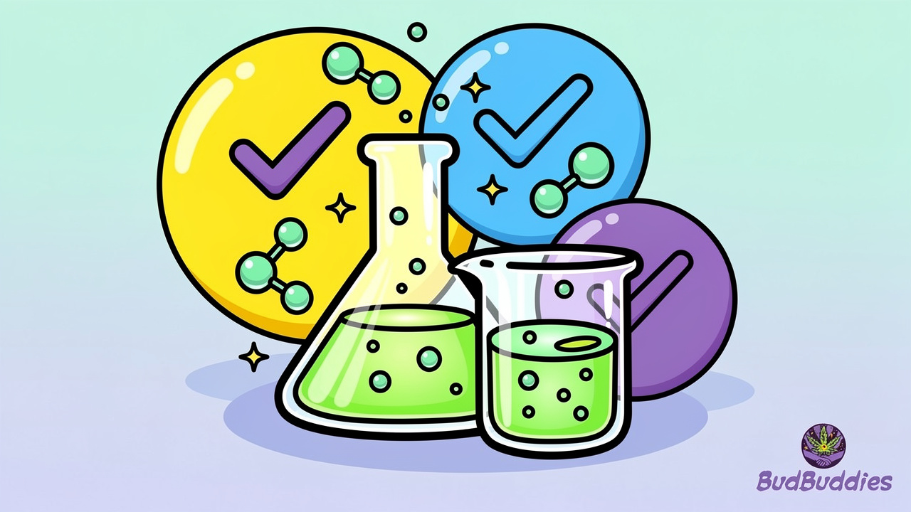 Cartoon lab equipment symbolising double potency verification process